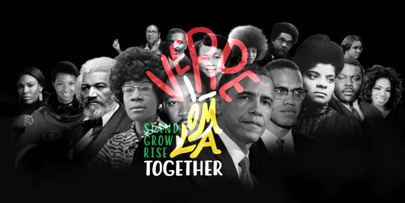 stand grow rise together with background of black history figures